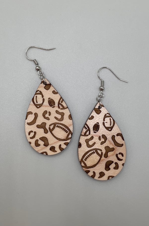 Image of Football and Leopard Wood Earrings