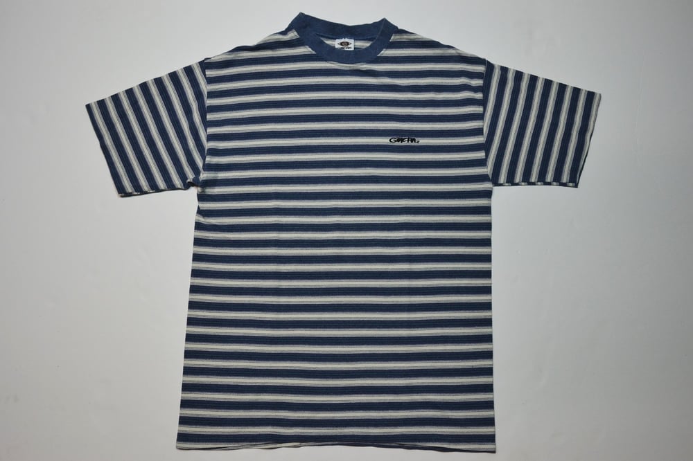 Image of Vintage 1990's Gotcha Surfing Blue Striped T-Shirt Sz.L