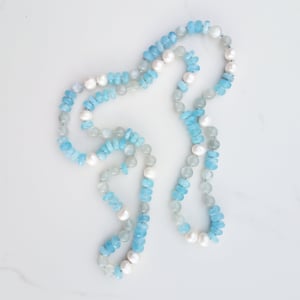 Aquamarine & Pearl Helix Necklace