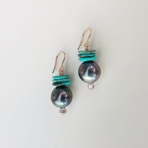 Tahitian Pearl & Turquoise Earrings 