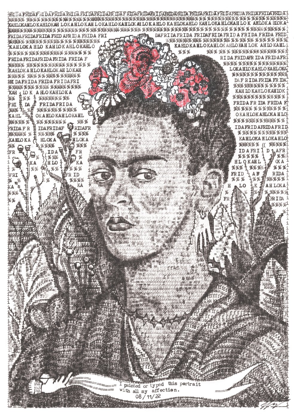 Image of Frida Kahlo Signed Typewriter Artwork by James Cook 