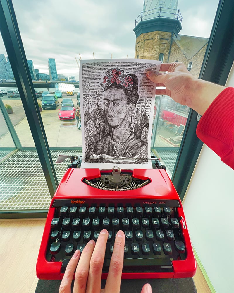 Image of Frida Kahlo Signed Typewriter Artwork by James Cook 