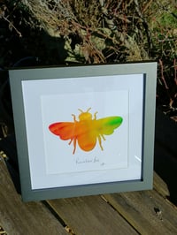 Image 1 of Rainbow bee framed fabric art