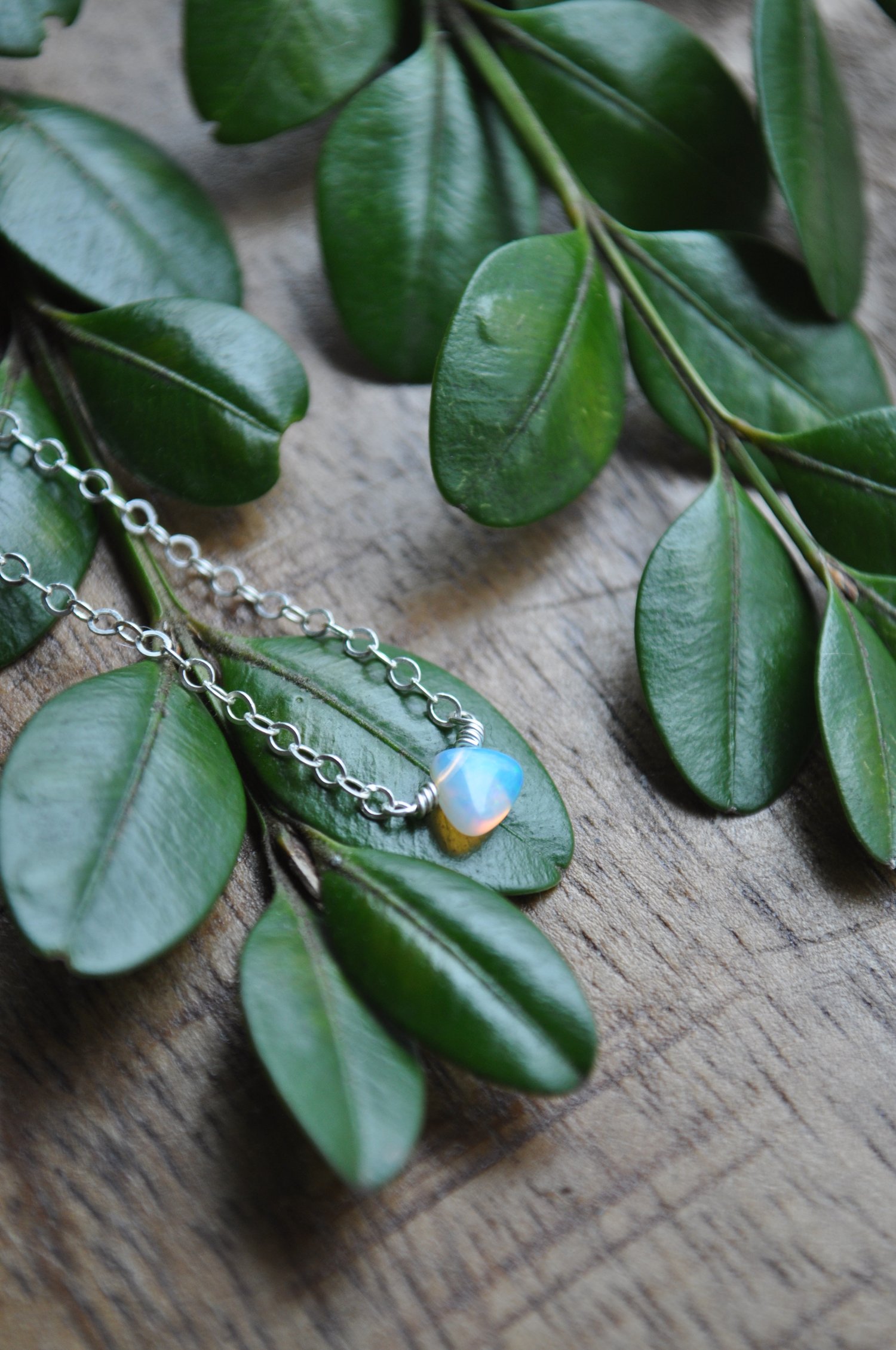 Image of Tiny Ethiopian Opal Necklace in Sterling Silver