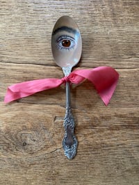 Image 1 of Lover's Eye oil painting on vintage spoon- PINK