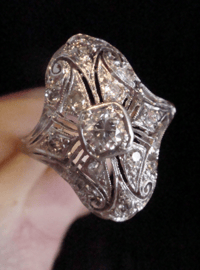 Image 2 of ORIGINAL ART DECO 18CT PLATINUM OLD TRANSITIONAL CUT DIAMOND BOMBE 0.50CT RING