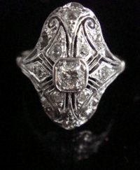 Image 1 of ORIGINAL ART DECO 18CT PLATINUM OLD TRANSITIONAL CUT DIAMOND BOMBE 0.50CT RING
