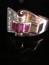 RETRO 1940s TANK 18CT YELLOW GOLD RUBY DIAMOND SET RING