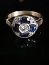 Art Deco Platinum 18ct sapphire and old cut diamond pave 4 leaf clover ring