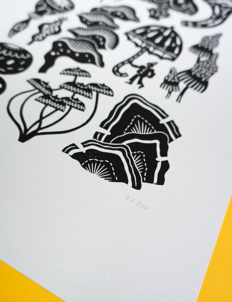 Image of Fantastic Funghi (lino print - A3)