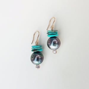 Tahitian Pearl & Turquoise Earrings 