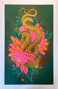 Image 2 of Snake with Chrysanthemums Limited Edition Print