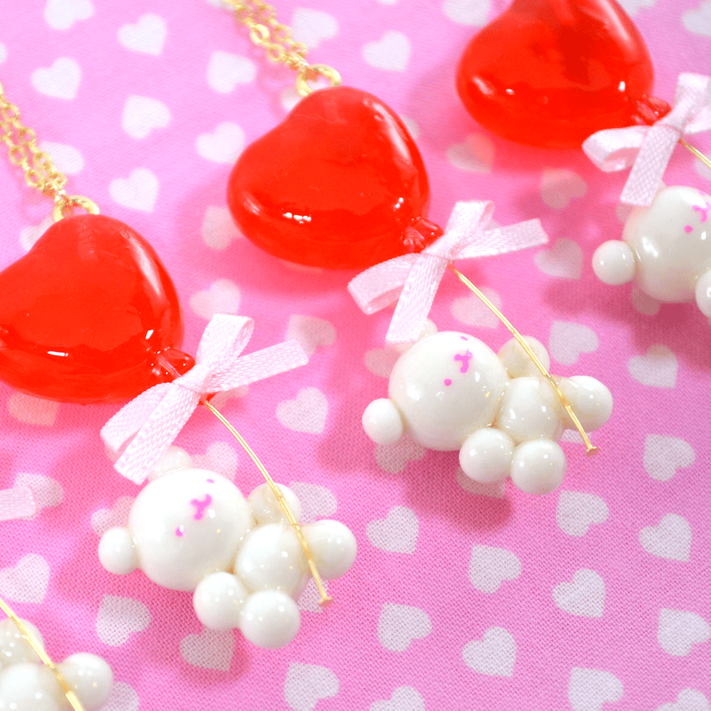 Heart Balloon Bear Necklace: Red