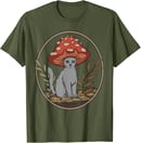 Image 2 of 🍄 Amanita Men's Mushroom Cat T-Shirt - Olive Green - Large - 100% Cotton - Cottagecore