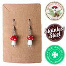 Image 1 of 🍄 Amanita Mushroom Earrings - Hypoallergenic - Stainless Steel - Cottagecore