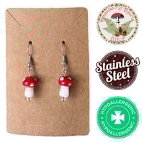 Image 1 of 🍄 Amanita Mushroom Earrings - Hypoallergenic - Stainless Steel - Cottagecore