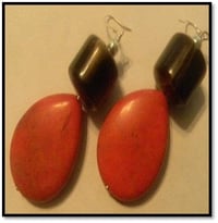 Red Marble and Wooden Earrings