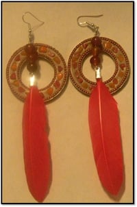 Red Disk with Feathers Earrings
