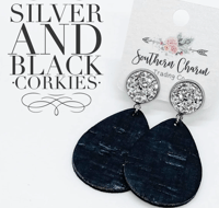 2" SIlver & Black Dangle Earrings