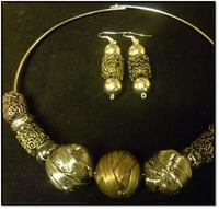 Antique Silver Beaded Choker and Earrings