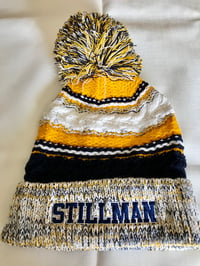Image 3 of STILLMAN POM BEANIE & SCARF / NAVY, GOLD & WHITE