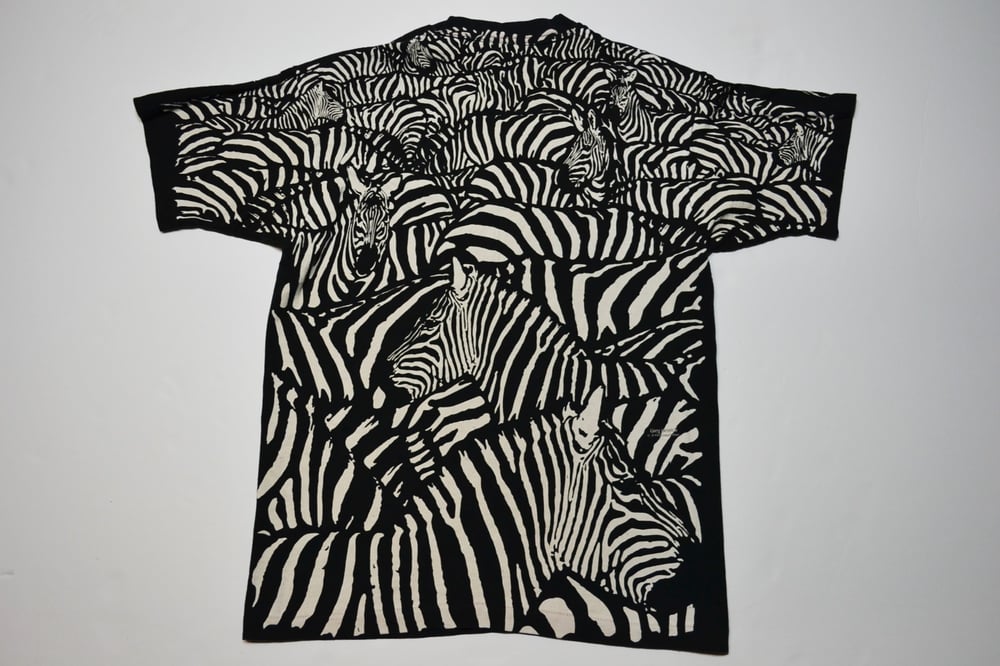 Image of Vintage 1993 Liquid Blue Zebra All Over Print Greg Genrich T-Shirt Sz.L