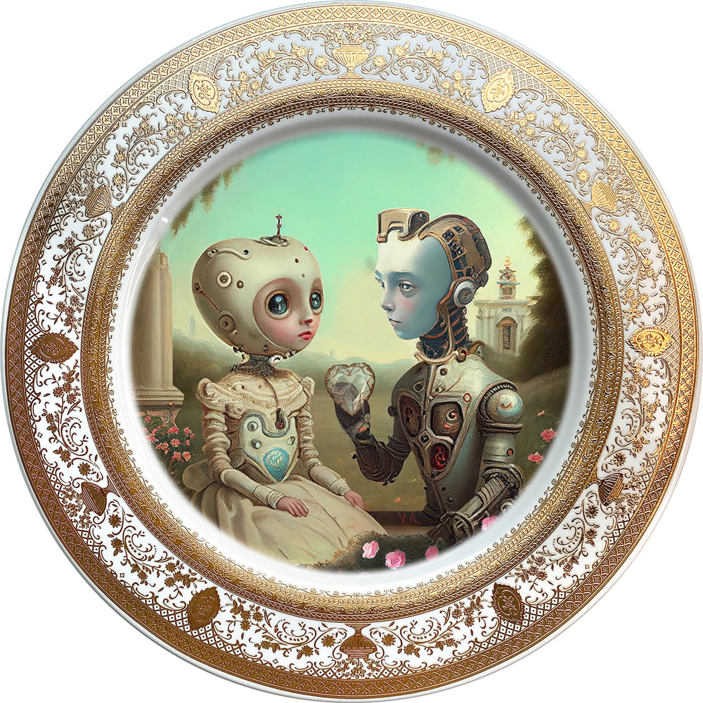 Image of Robot Couple 1 - Fine China Plate - #0743