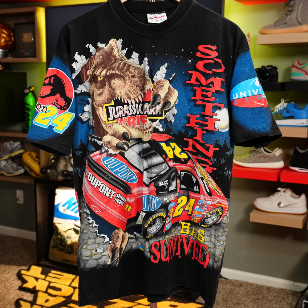 Image of 1997 Jeff Gordon Universal Studios Jurassic Park AOP NASCAR Tee (L)