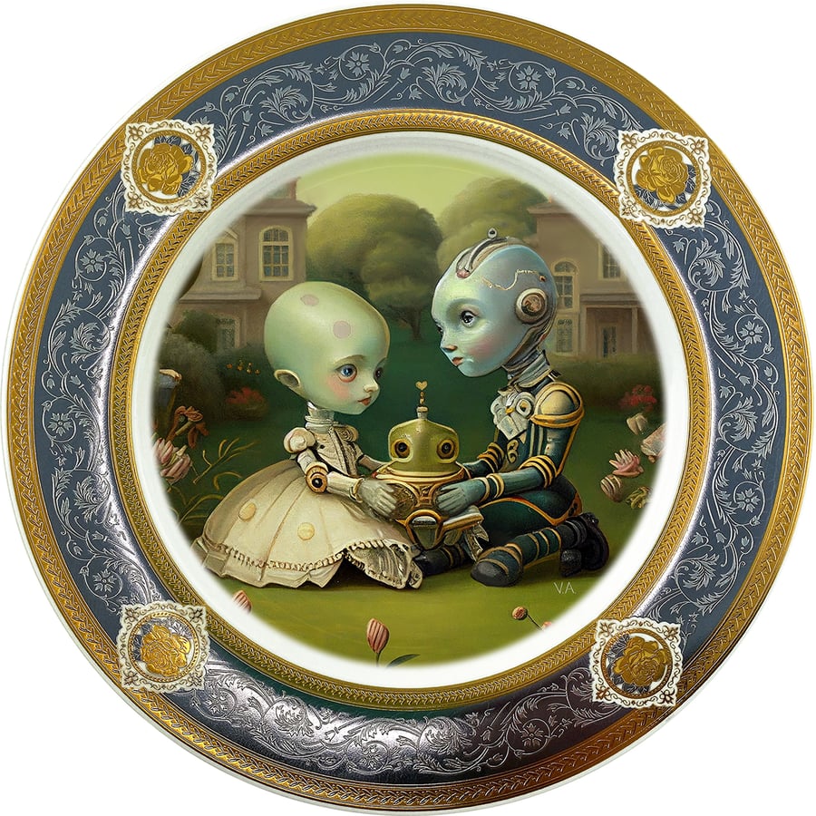 Image of Robot Couple 3 - Fine China Plate - #0773