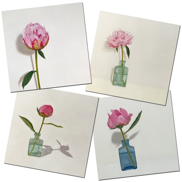 Image of Pack of four cards - Peonies
