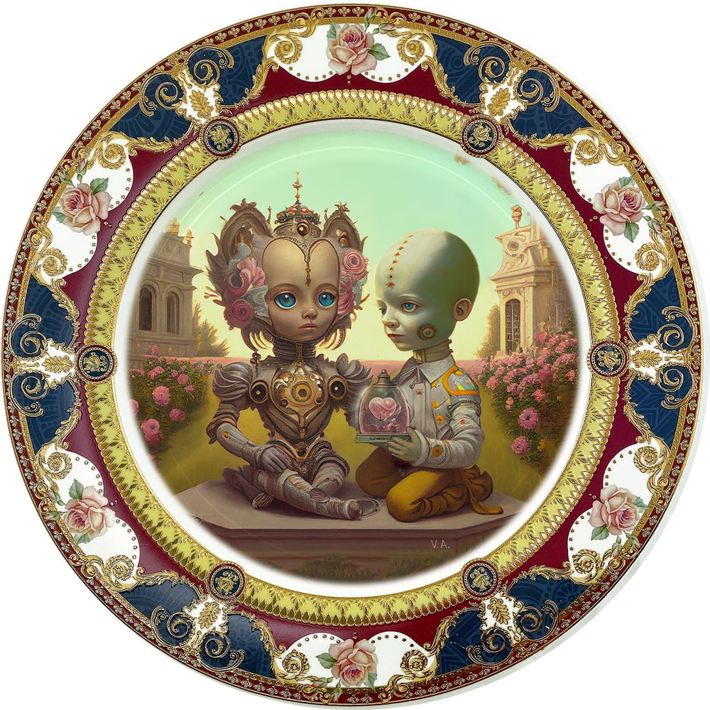Image of Robot Couple 4 - Fine China Plate - #0777