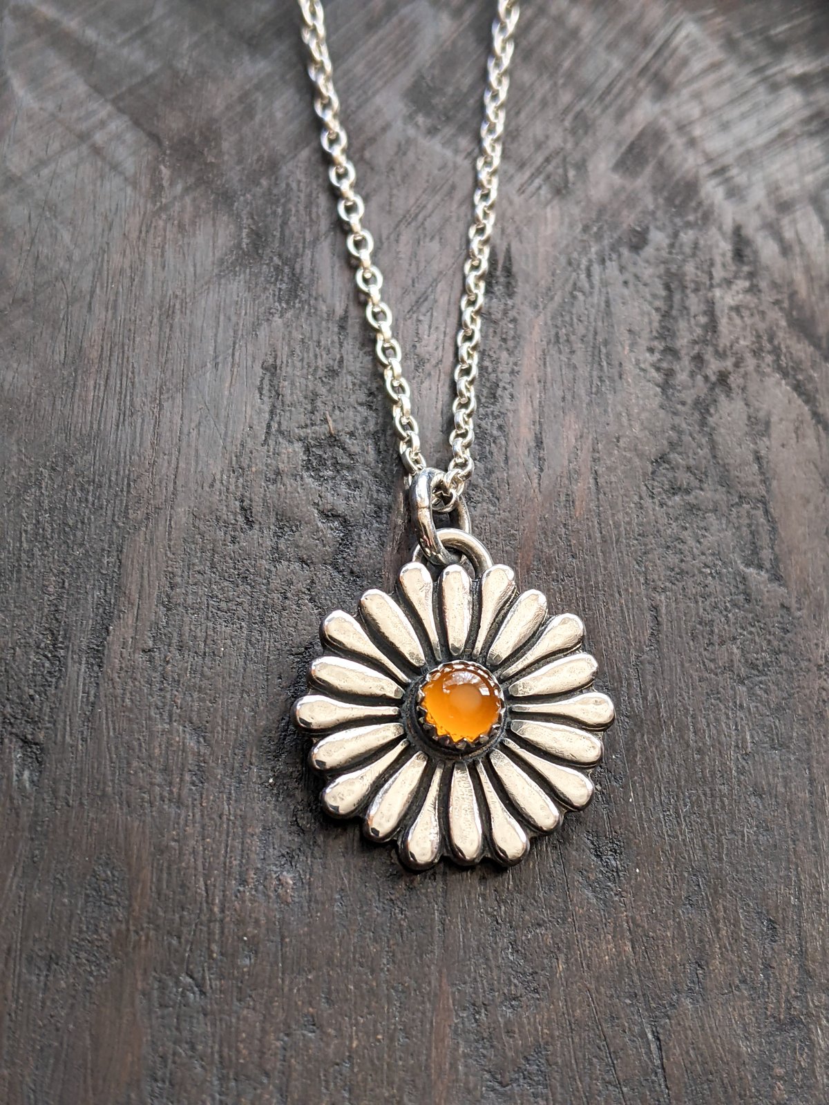 Daisy recycled textured silver & yellow chalcedony pendant