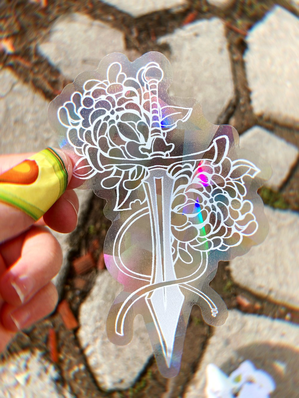 Floral Sword, Suncatcher Sticker- Rainbow Maker