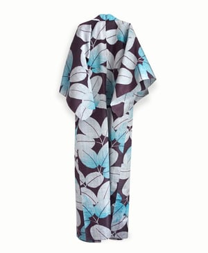 Image of Silke kimono - med grå-turkise blade - ubrugt