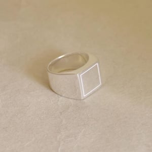Image of 'Square Sky' flat face engraved solid framed 950 silver signet ring