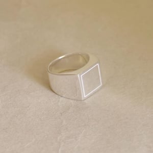 Image of 'Square Sky' flat face engraved solid framed 950 silver signet ring