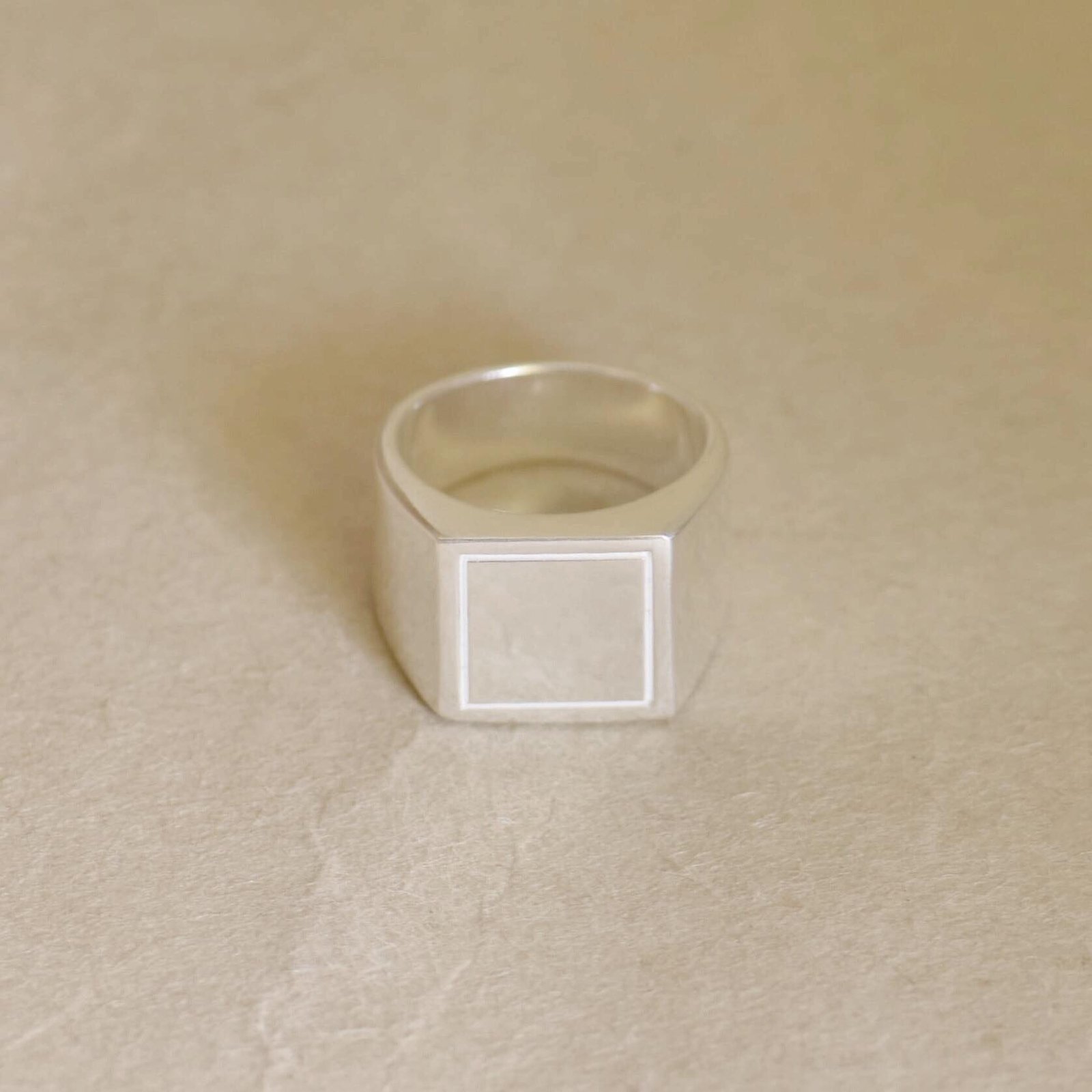 'Square Sky' flat face engraved solid framed 950 silver signet ring