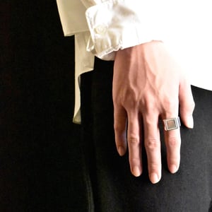 Image of 'Square Sky' flat face engraved solid framed 950 silver signet ring