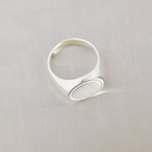 Image of 'White Moon' flat face engraved solid framed silver signet ring