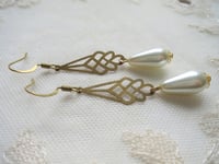Image 3 of 1930s Art Deco Pearl Teardrop Earrings, Pierced or Clip On