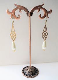 Image 4 of 1930s Art Deco Pearl Teardrop Earrings, Pierced or Clip On