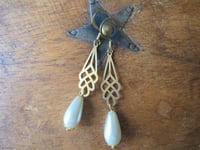 Image 5 of 1930s Art Deco Pearl Teardrop Earrings, Pierced or Clip On