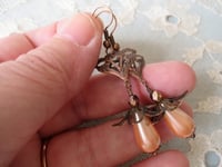 Image 2 of Art Nouveau Peach Pearl Teardrop Earrings, Pierced or Clip On