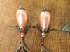 Art Nouveau Peach Pearl Teardrop Earrings, Pierced or Clip On