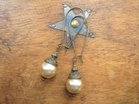 Image 5 of Bohemian Czech Glass Pearl Long Dangle Earrings in Cream & Bronze