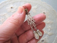 Image 3 of Art Deco Flourish Pearl Teardrop Earrings, White Ivory