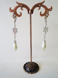 Image 5 of Art Deco Flourish Pearl Teardrop Earrings, White Ivory
