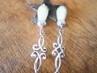Image 6 of Art Deco Flourish Pearl Teardrop Earrings, White Ivory