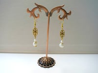 Image 4 of Edwardian Floral Pearl Earrings, White & Antique Gold