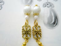Image 6 of Edwardian Floral Pearl Earrings, White & Antique Gold